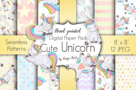 Cute Unicorns Paper Pack: Hand-Painted Digital Assets