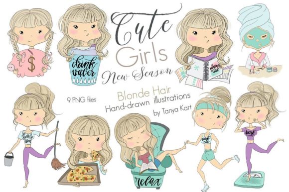 Elevating Design Projects with the Cute Girls Blonde Hair Hand-Drawn Collection
